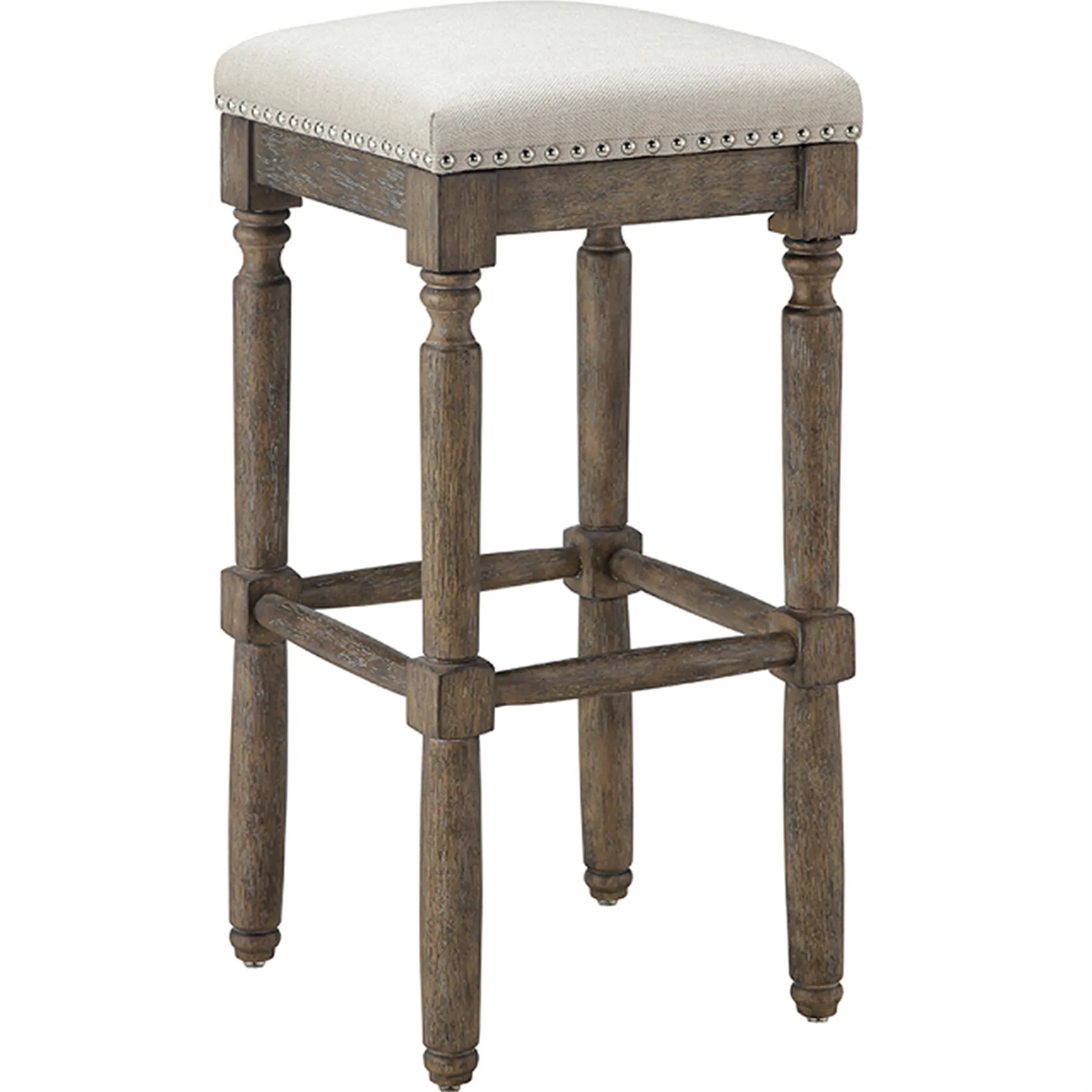 * Aiden Upholstered Tan Backless Barstool With Nailhead Trim, 30 Promotion< Barstools