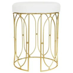 * Arca Glazed Gold Wire Vanity Stool/Padded White Faux Leather Seat Outlet< Stools & Benches