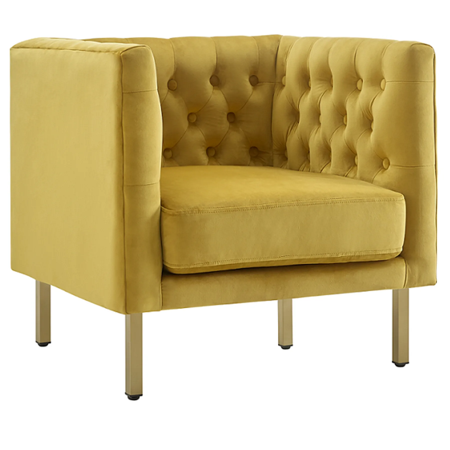 * Bendell Yellow Velvet Tufted Accent Club Chair With Gold Legs, Kd Promotion< Accent Chairs