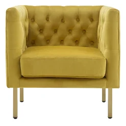 * Bendell Yellow Velvet Tufted Accent Club Chair With Gold Legs, Kd Promotion< Accent Chairs