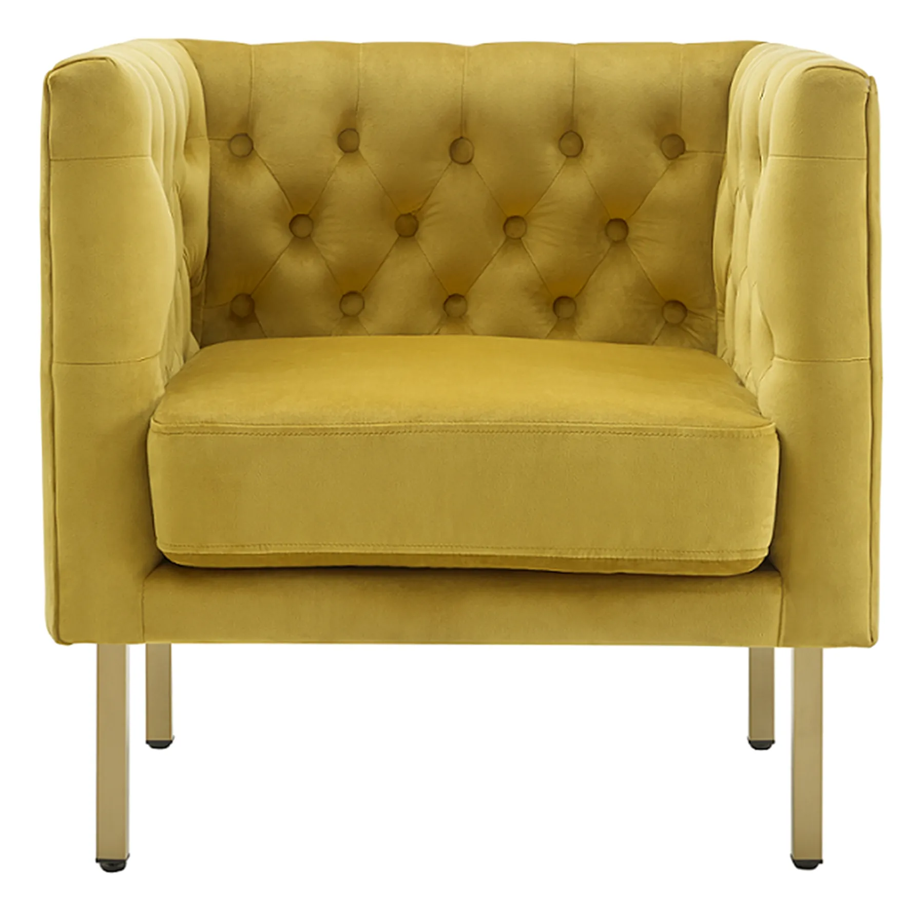 * Bendell Yellow Velvet Tufted Accent Club Chair With Gold Legs, Kd Promotion< Accent Chairs