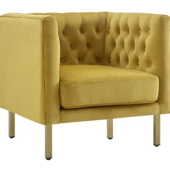 * Bendell Yellow Velvet Tufted Accent Club Chair With Gold Legs Opening Sales< Accent Chairs