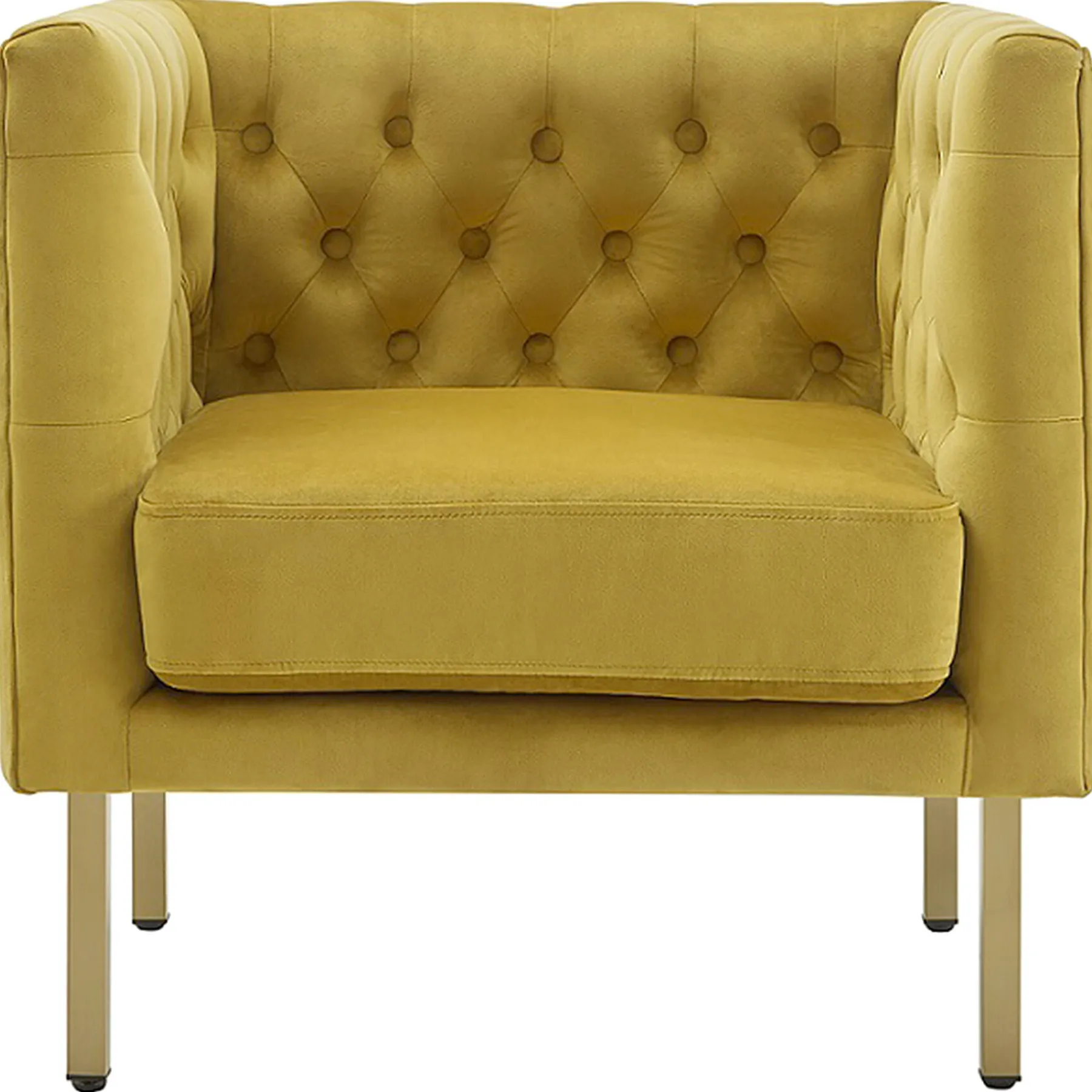 * Bendell Yellow Velvet Tufted Accent Club Chair With Gold Legs Opening Sales< Accent Chairs