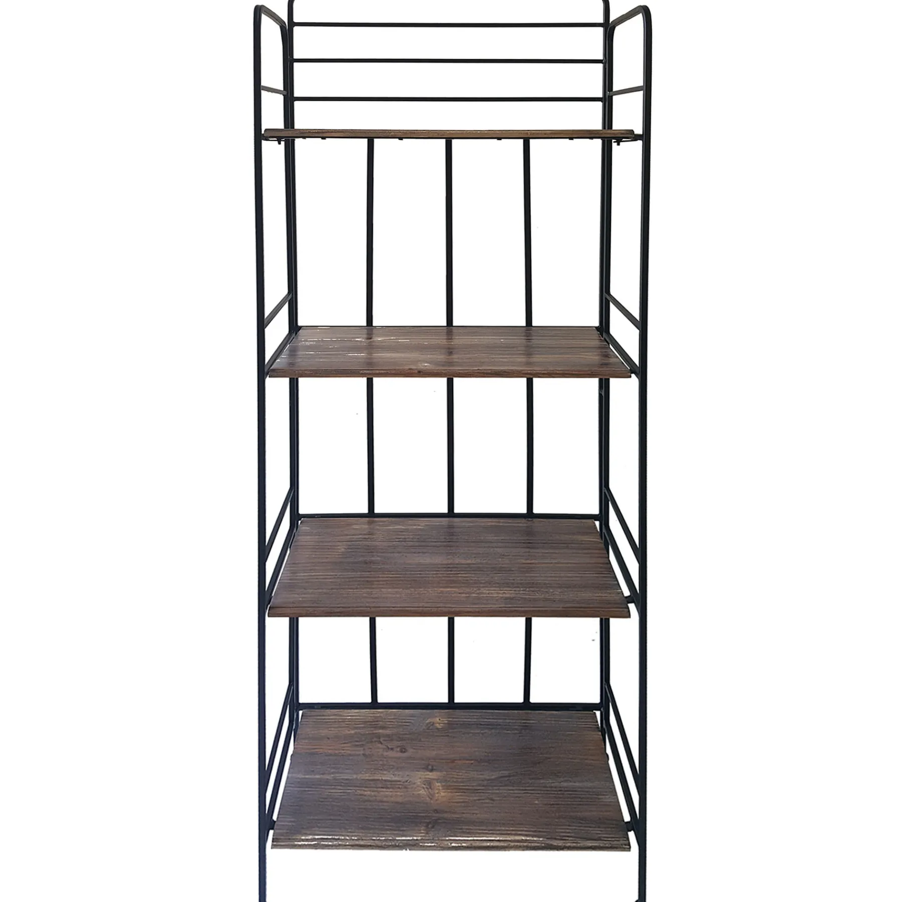 * Black 4 Tier Metal Baker Rack With Folding Wood Top Shelves Gift Selection< Baker'S Racks & Bar Carts