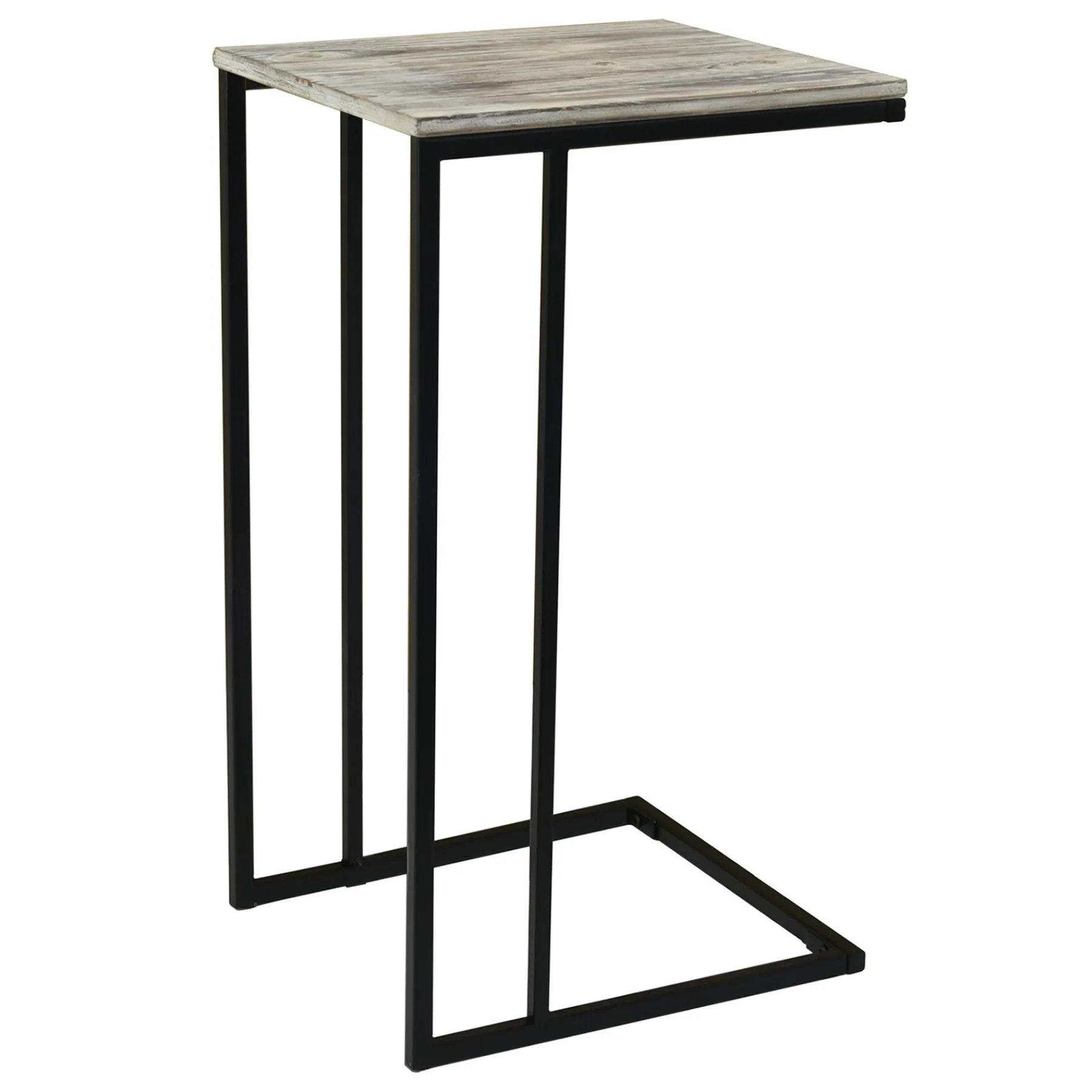 * Black Metal C-Table With Rustic Wooden Top Promotion< Accent Tables