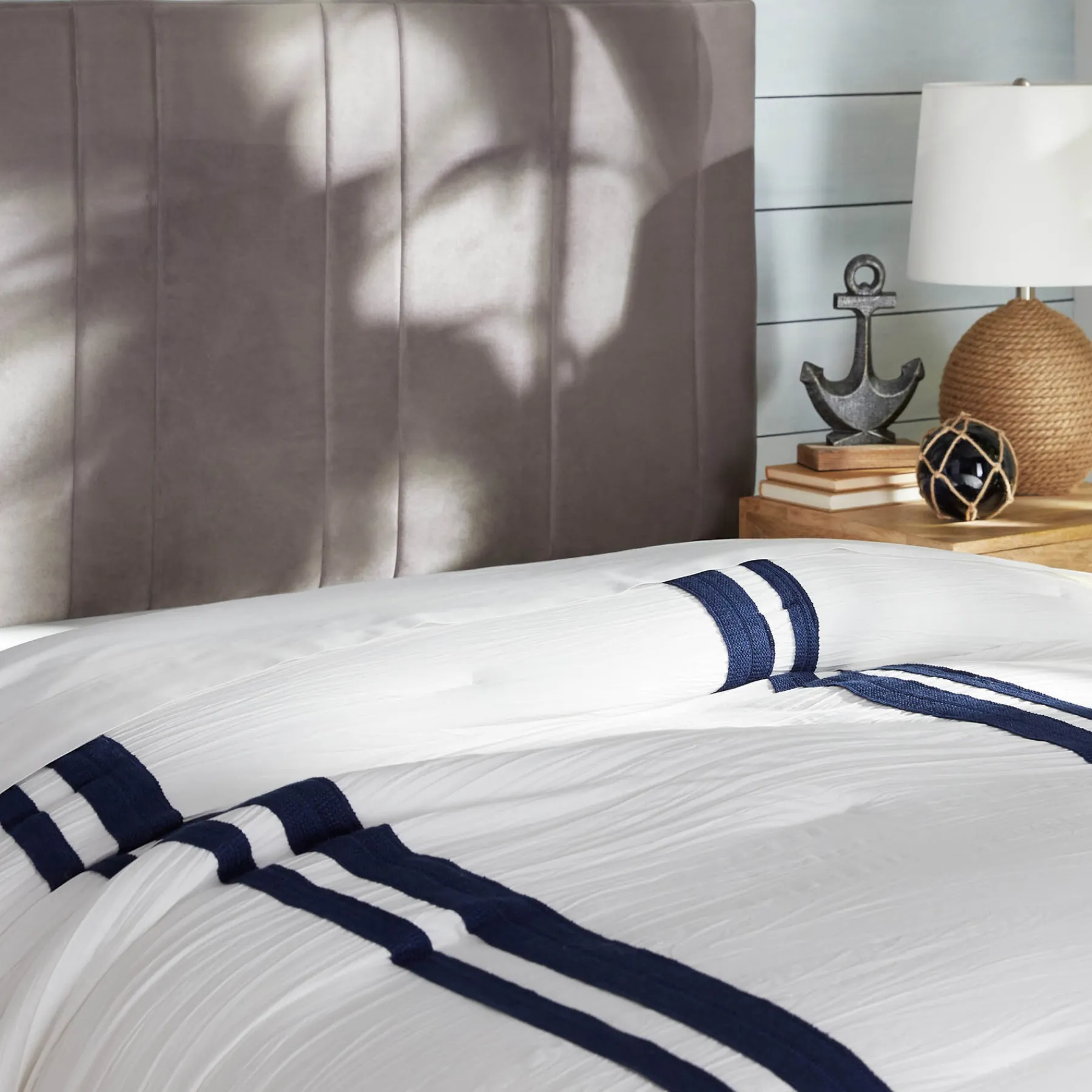 * Chandler Grey Velvet Channeled Queen Headboard Fashion< Bedroom