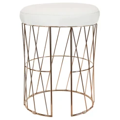 * Diago Metallic Blush Wire Vanity Stool/Padded White Faux Leather Seat Good Quality< Stools & Benches