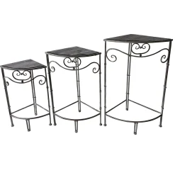 * Fan Shaped Wood Top Plant Stand With Rustic Double Tube Metal Leg, Large Promotion< Plant Stands