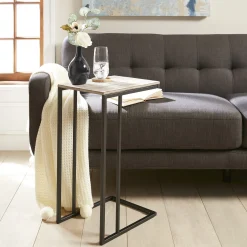 * Grey Wooden Top C-Table With Gunmetal Base Clearance< Accent Tables