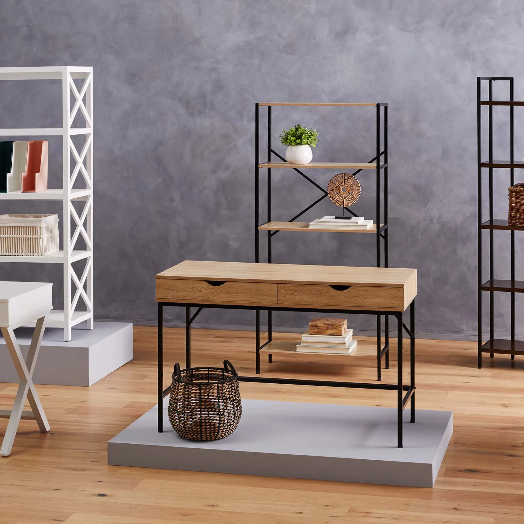 * Honeybloom Burnaby 2-Drawer Wood & Metal Desk Good Quality< Office