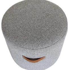 * Honeybloom Rica Textured Pouf With Faux Leather Handles, Grey Less Expensive< Ottomans & Poufs