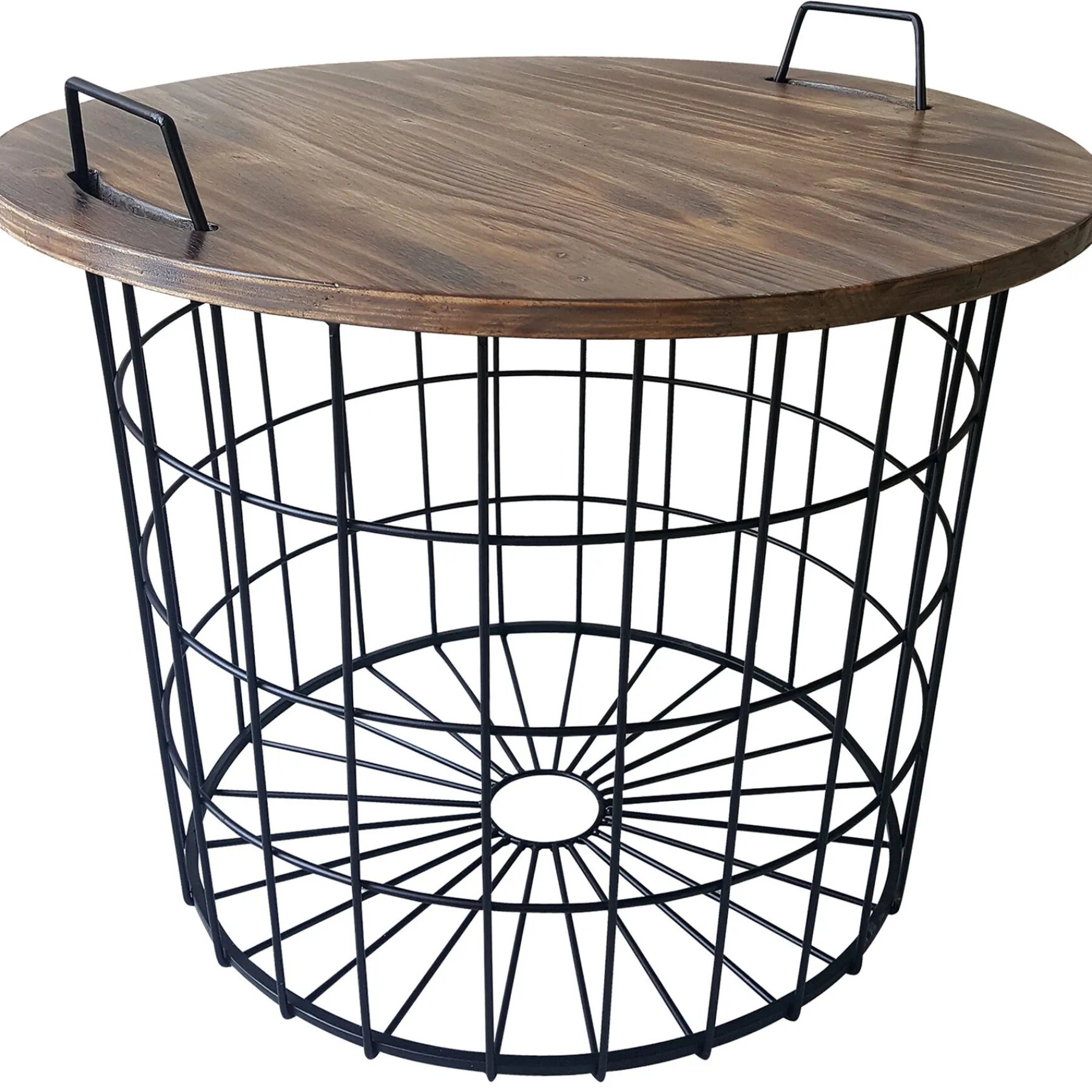 * Honeybloom Round Wire Basket Table With Removable Wood Top Discount< Accent Tables