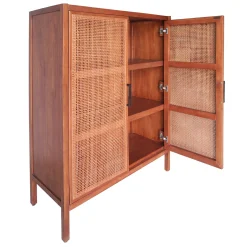 * Honeybloom Wood Rattan Door Cabinet Premium< Cabinets & Chests
