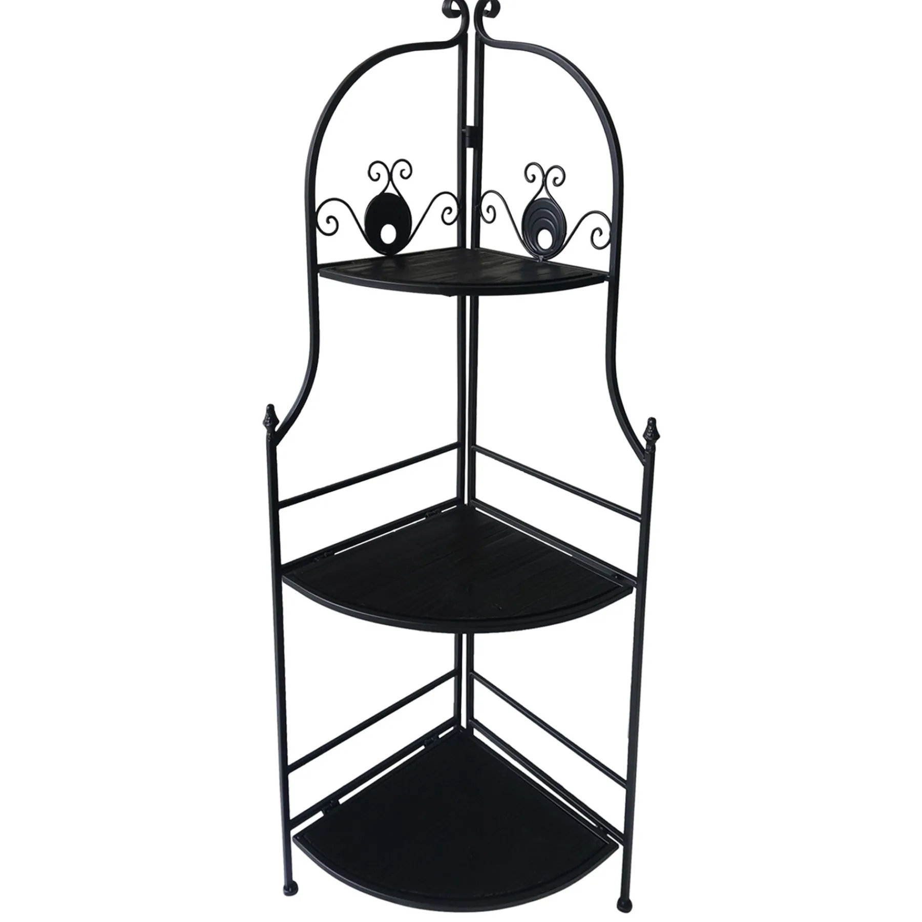 * 48In. Black Metal Corner Rack With Folding Wood Shelves Discount< Baker'S Racks & Bar Carts