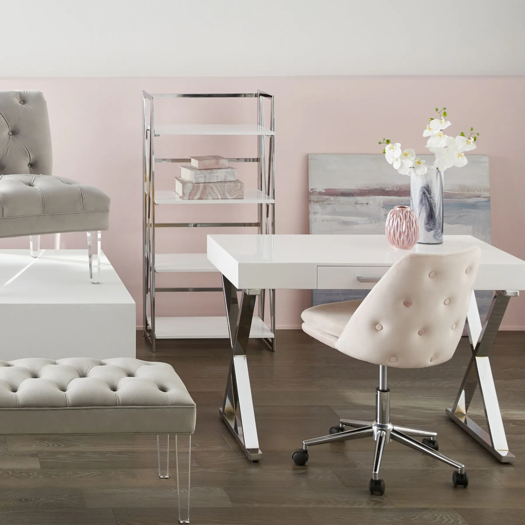 * Laila Ali Astrid Chrome Desk Bargain Sale< Office