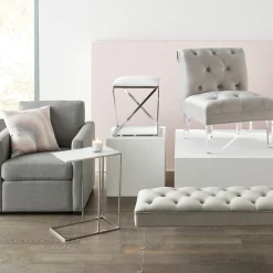* Laila Ali Grey Tufted Accent Chair With Clear Acrylic Legs Outlet< Accent Chairs