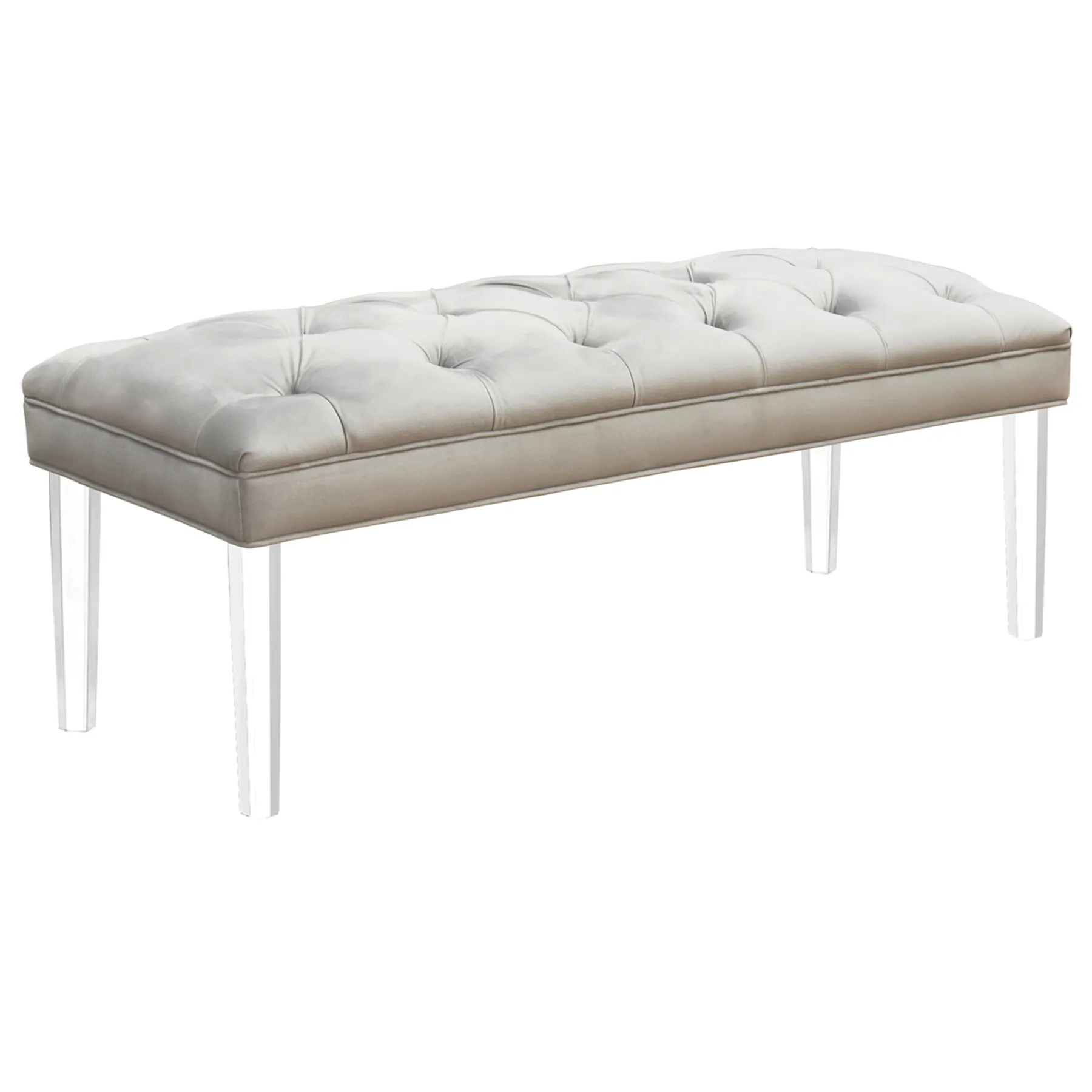 * Laila Ali Grey Tufted Acrylic Leg Bench, Kd Online Discount< Stools & Benches