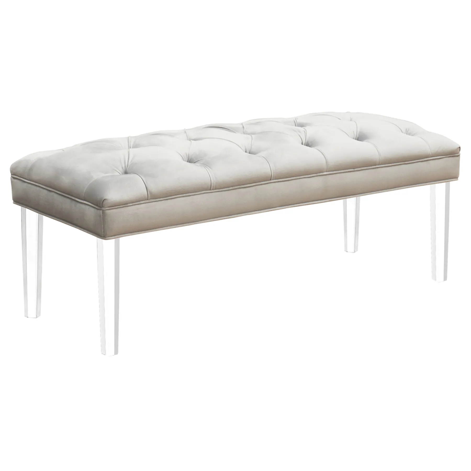 * Laila Ali Grey Tufted Acrylic Leg Bench, Kd Online Discount< Stools & Benches