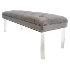 * Laila Ali Grey Tufted Bench With Clear Acrylic Legs Promotion< Benches