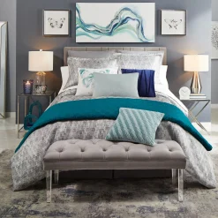 * Laila Ali Grey Tufted Bench With Clear Acrylic Legs Promotion< Benches