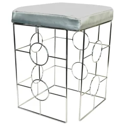 * Laila Ali Kaia Grey & Chrome Stool, 20.5 Fashion< Stools & Benches