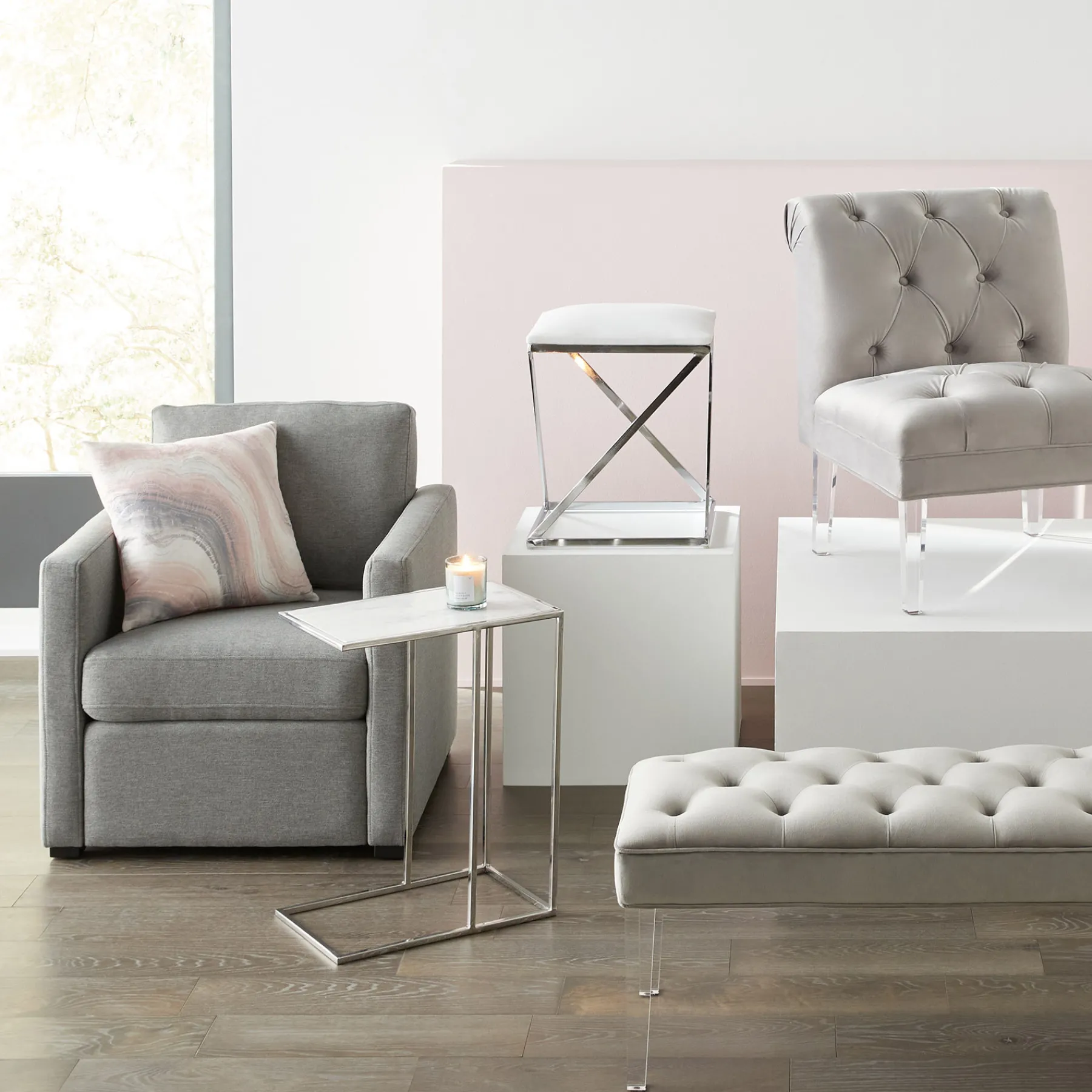 * Laila Ali Marbled-Top Silver C-Table Flash Sale< Accent Tables
