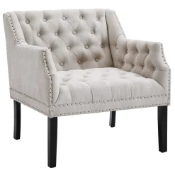* Lena Ivory Velvet Tufted Armchair With Nailhead Trim Discount Online< Accent Chairs