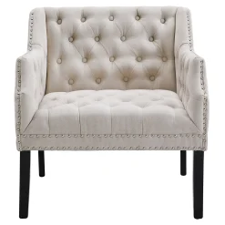 * Lena Ivory Velvet Tufted Armchair With Nailhead Trim Discount Online< Accent Chairs
