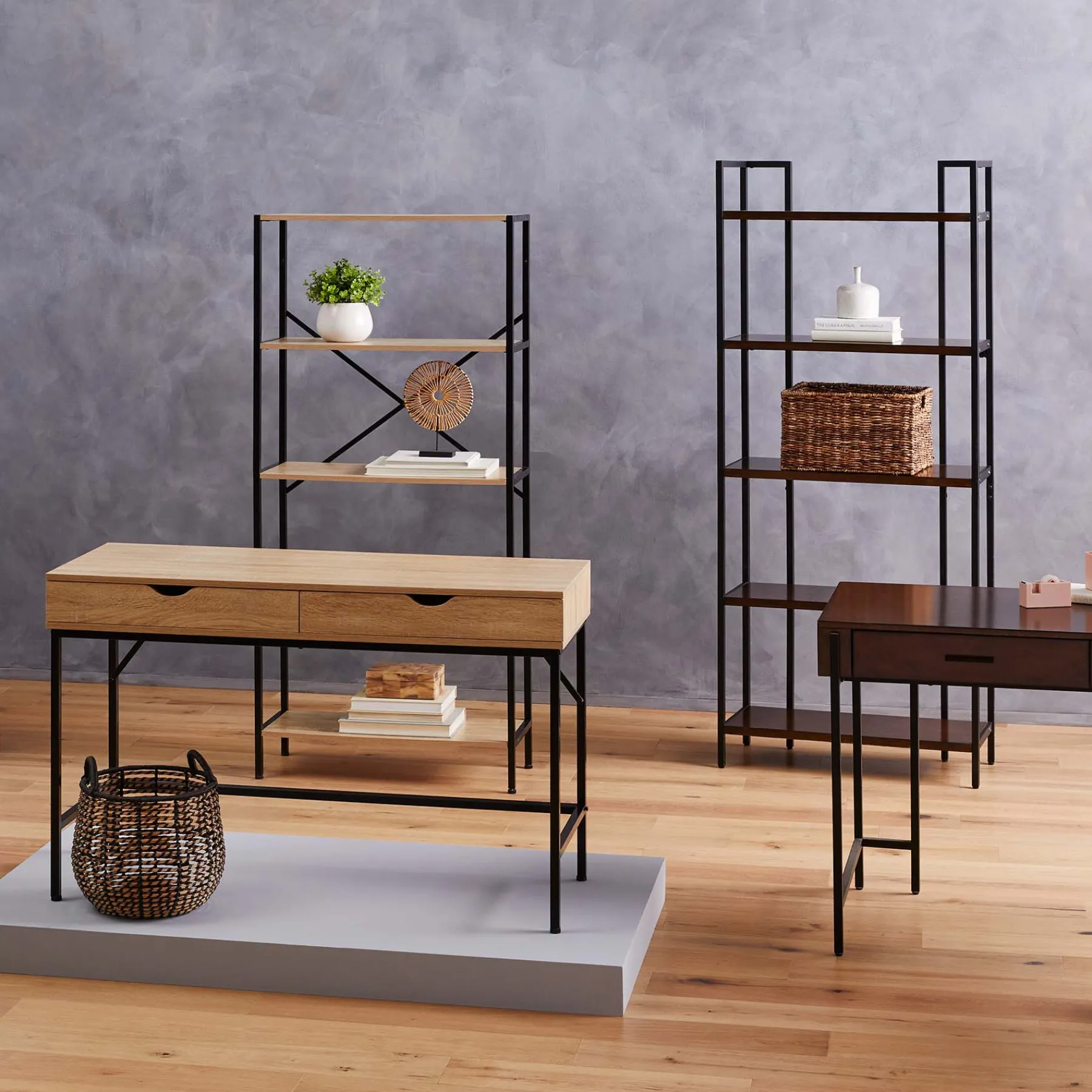 * Parkview 5 Tier Metal & Wood Veneer Bookshelf Opening Sales< Office
