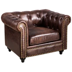 * Providence Chesterfield Tufted Brown Faux Leather Rolled Arm Chair Online Discount< Accent Chairs