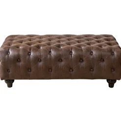 * Providence Chesterfield Tufted Brown Faux Leather Ottoman Featured< Ottomans & Poufs