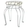 * Quatrefoil Silver Wire Vanity Stool/Ivory Printed Fabric Seat Opening Sales< Stools & Benches