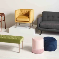 * Ridgecrest Navy Plush Pouf, 20 Promotion< Ottomans & Poufs