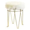 * Rion White Faux Fur & Gold Vanity Stool Bargain Sale< Stools & Benches