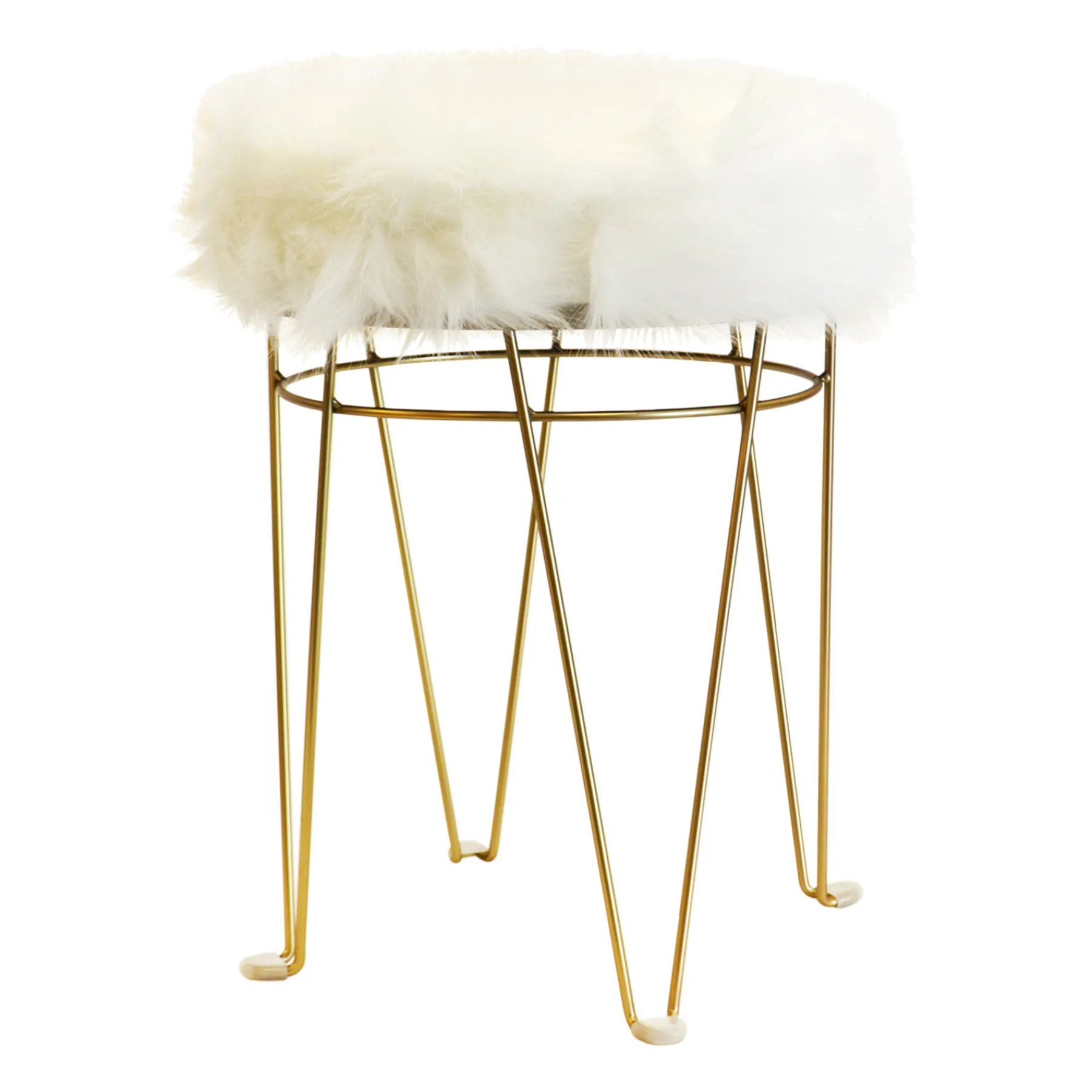 * Rion White Faux Fur & Gold Vanity Stool Bargain Sale< Stools & Benches
