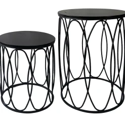 * Round Wood Top With Oval Metal Table, Large Online Discount< Accent Tables
