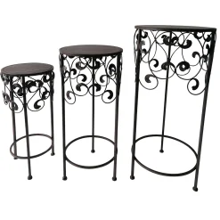 * Round Wood Top With Scroll Metal Plant Stand, Medium Featured< Plant Stands