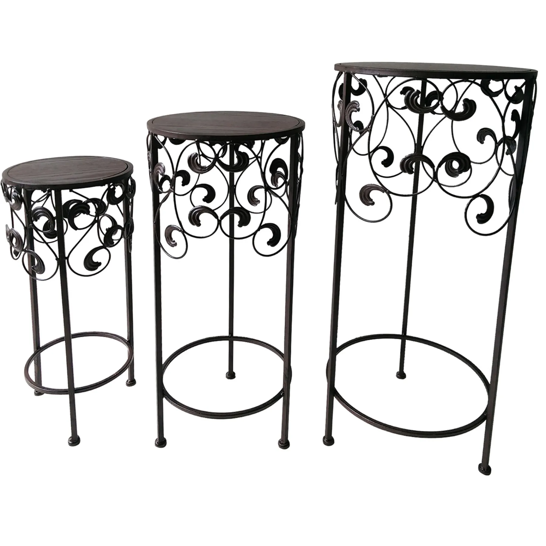 * Round Wood Top With Scroll Metal Plant Stand, Medium Featured< Plant Stands