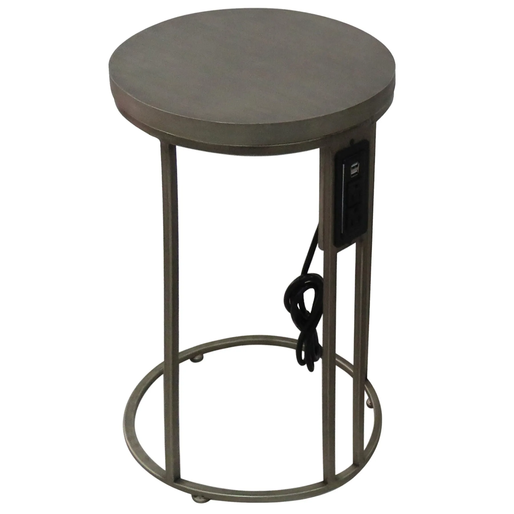 * Round Wood-Top Gold Metal C-Table With Usb Port, Small Online Discount< Accent Tables