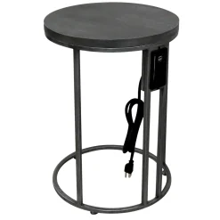 * Round Wood-Top Metal C-Table With Usb Port, Silver Good Quality< Accent Tables