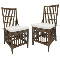 * Set Of 2 Honeybloom Cade Brown Rattan Box Chair Outlet< Dining Chairs & Benches