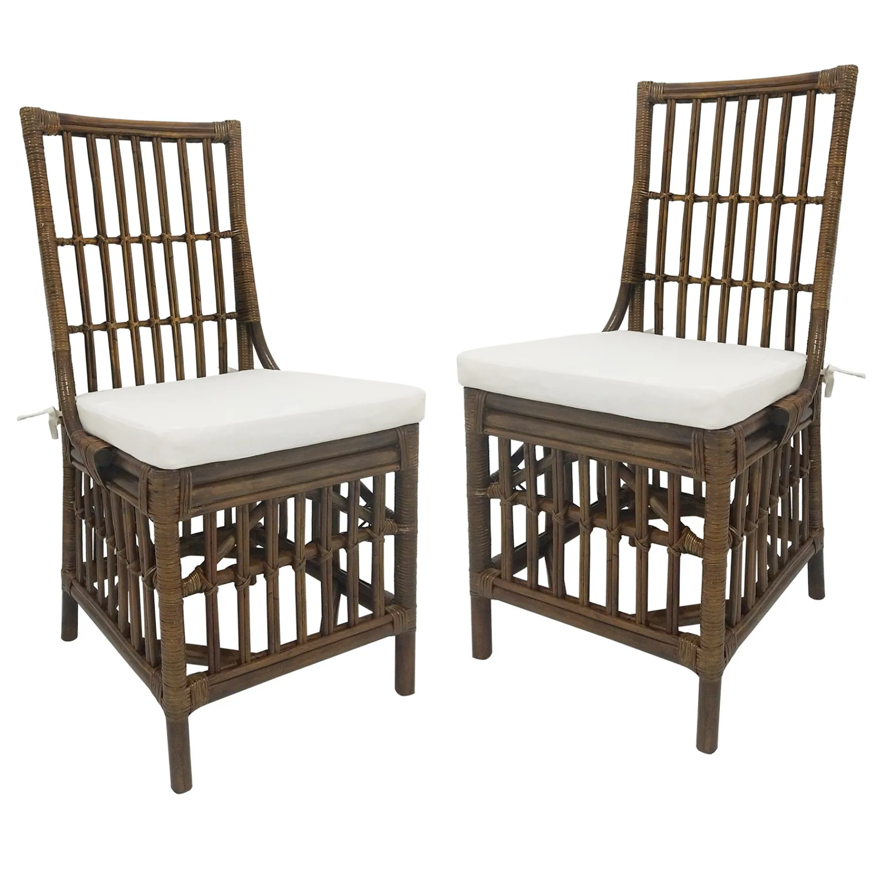 * Set Of 2 Honeybloom Cade Brown Rattan Box Chair Outlet< Dining Chairs & Benches