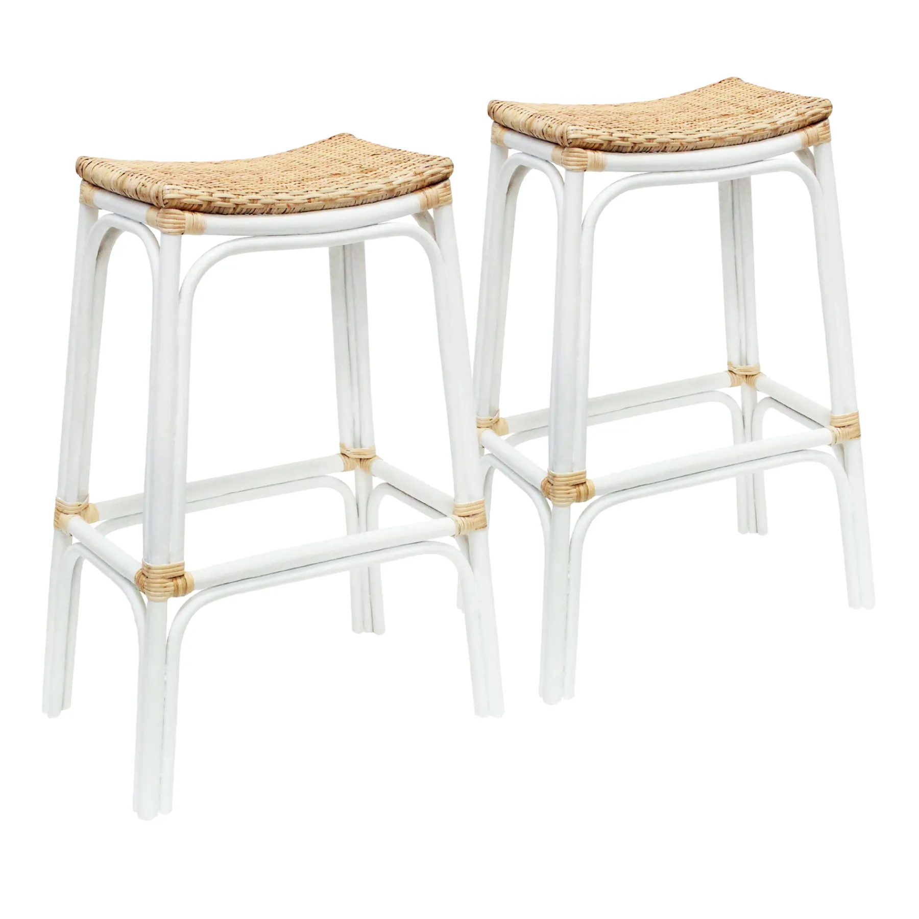 * Set Of 2 Indah Rattan Backless Barstool, White Online Discount< Barstools