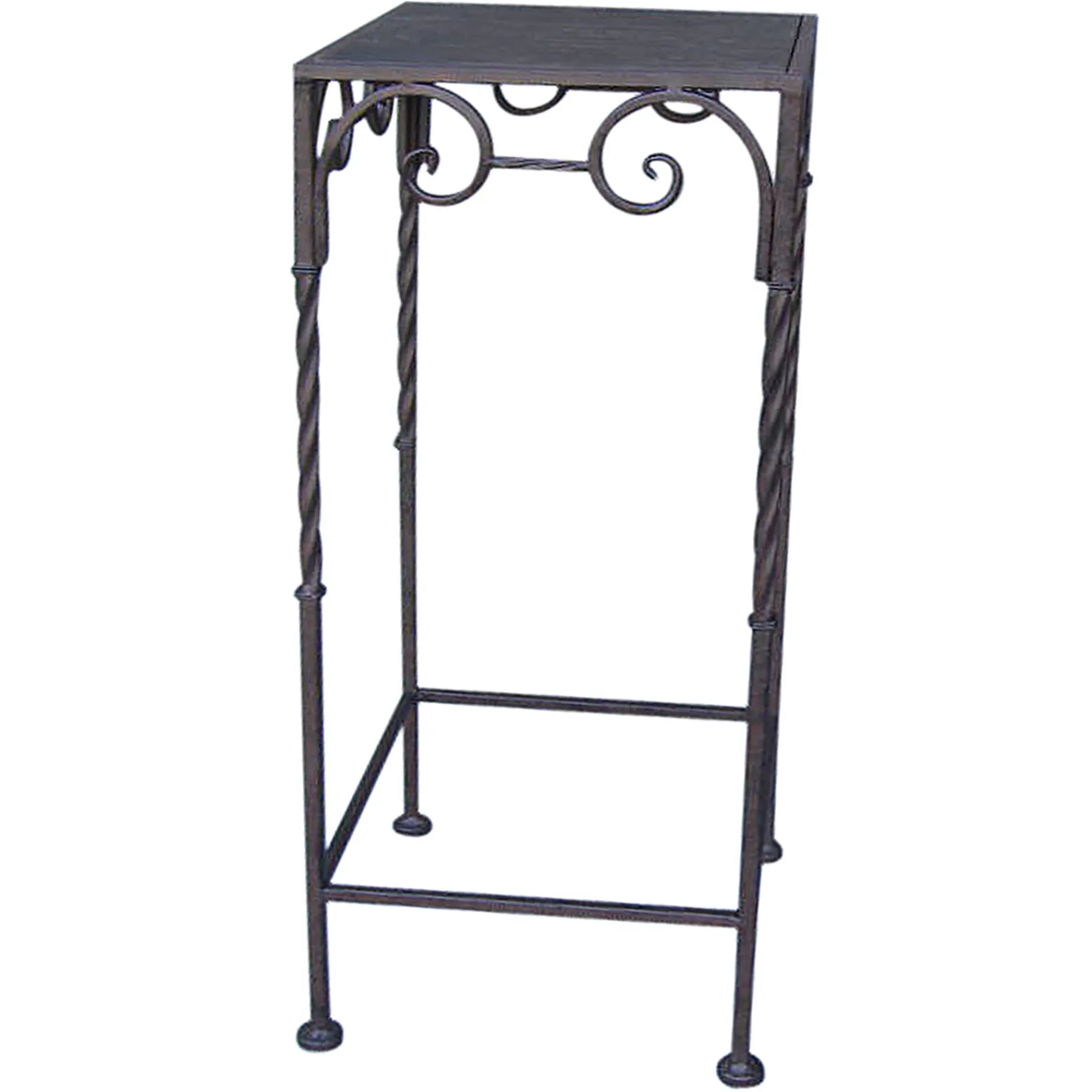 * Square Wood Top Plant Stand With Brown Twist Metal Leg, Small Gift Selection< Plant Stands