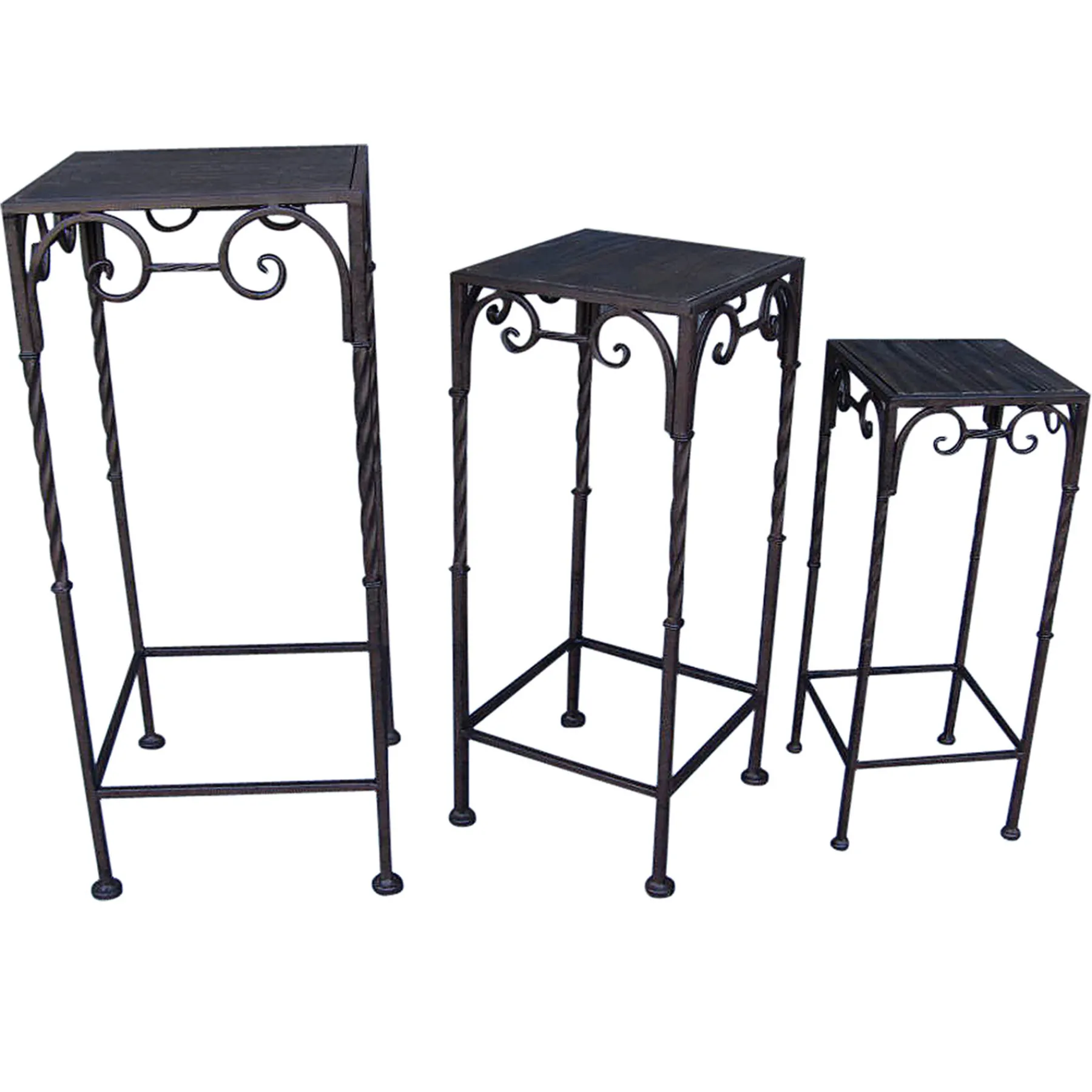 * Square Wood Top Plant Stand With Brown Twist Metal Leg, Small Gift Selection< Plant Stands