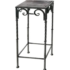 * Square Wood Top Plant Stand With Rustic Twist Metal Leg, Large Clearance< Plant Stands
