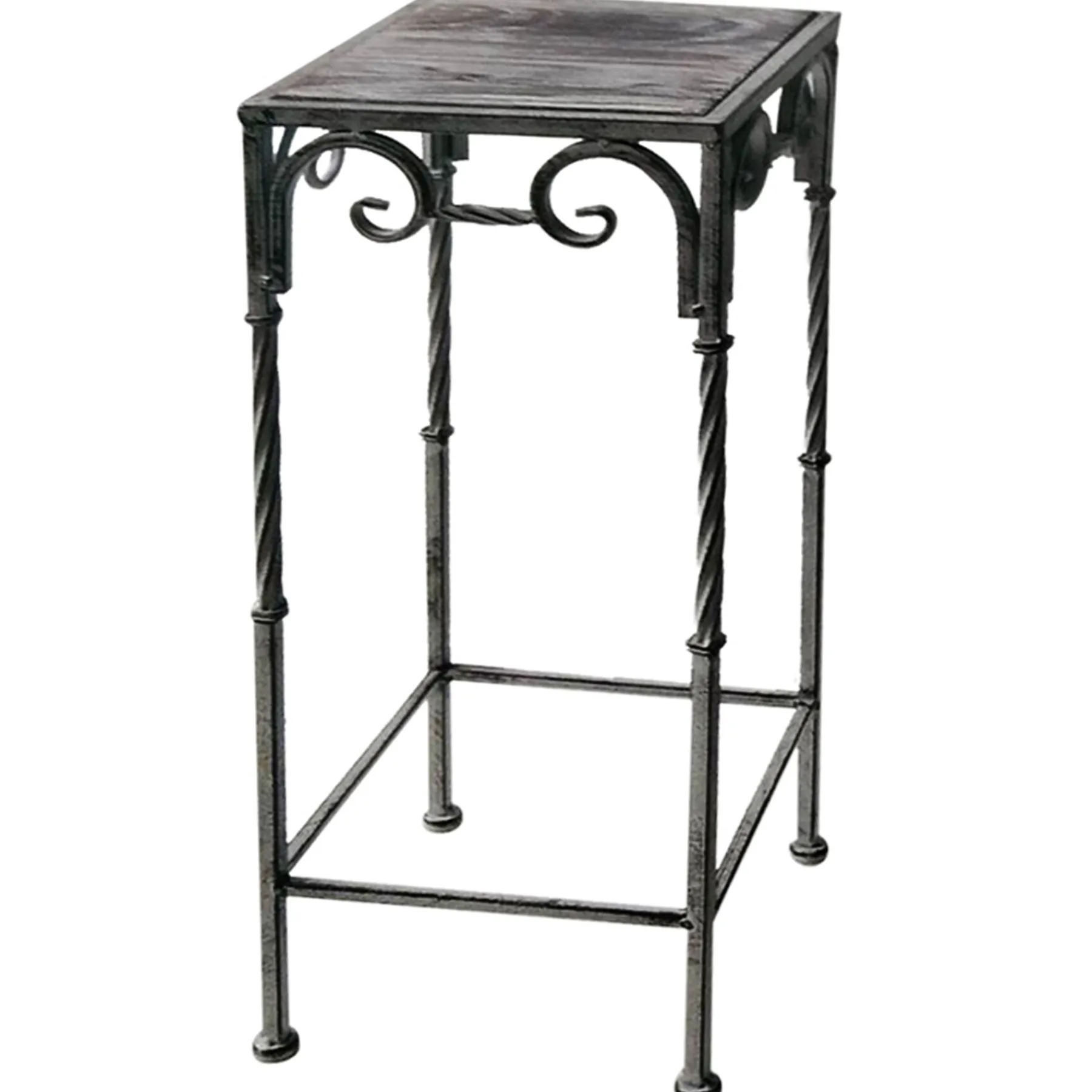 * Square Wood Top Plant Stand With Rustic Twist Metal Leg, Large Clearance< Plant Stands