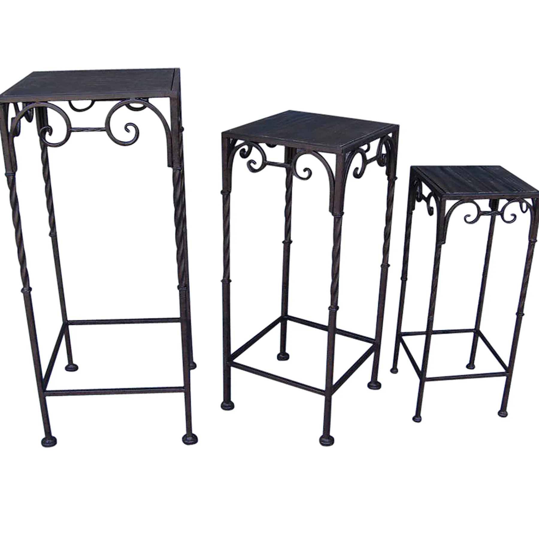 * Square Wood Top Plant Stand With Brown Twist Metal Leg, Medium Online Discount< Plant Stands