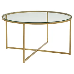 * Stella Round Glass Coffee Table Gold Exquisite Gifts< Coffee & End Tables
