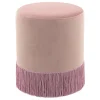 * Velvet Blush Round Ottoman With Fringe Featured< Ottomans & Poufs